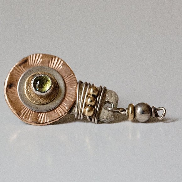 Peridot Stone Sterling Silver & Gold Earrings - Picture 1 of 4